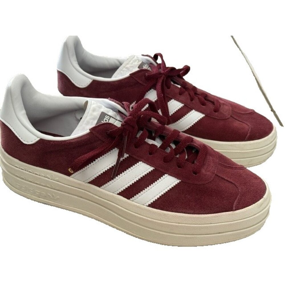 Adidas Gazelle Bold Retro Platform Sneakers Shoes Mens 9.5 Burgandy White Suede